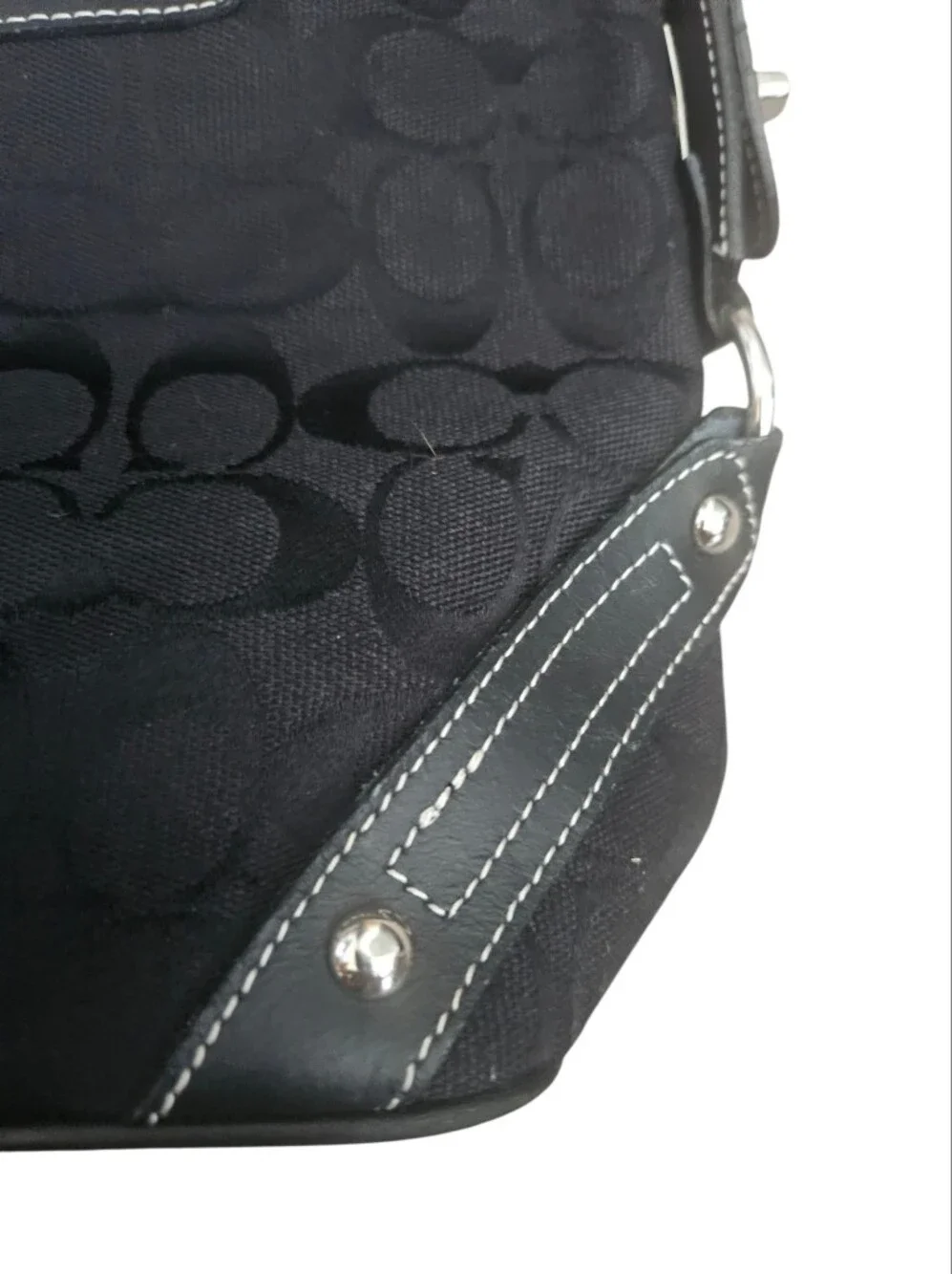 Vintage Coach Black Signature Jacquard Canvas Leather Trim Hobo Shoulder Bag Y2K